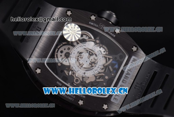 Richard Mille RM 52-02 Miyota 9015 Automatic PVD Case with Skeleton Dial Dot Markers and Black Rubber Strap - Click Image to Close